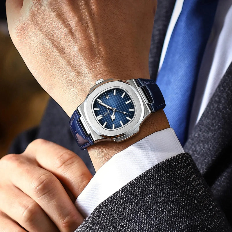 Top Luxury Square Man Watch on wrist with suit